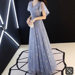 Blue tulle long celestial prom/bridesmaid dress